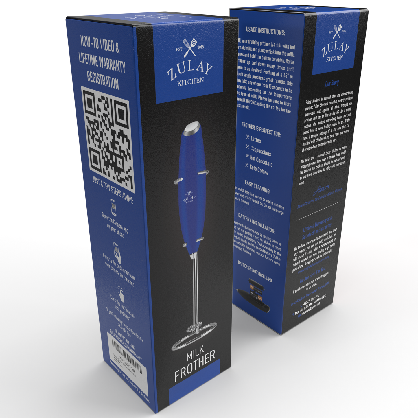 Powerful Handheld Milk Frother - With Stand: Black