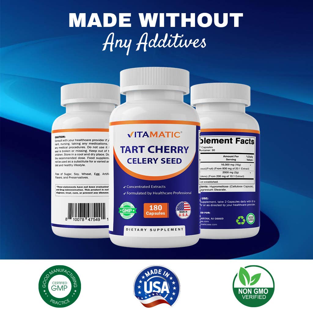 Vitamatic | Tart Cherry with Celery Seed | 180 Veg Capsules