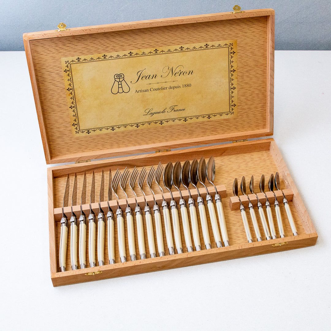Laguiole 24 Piece Flatware Set, Ivory in Wood Presentation Box