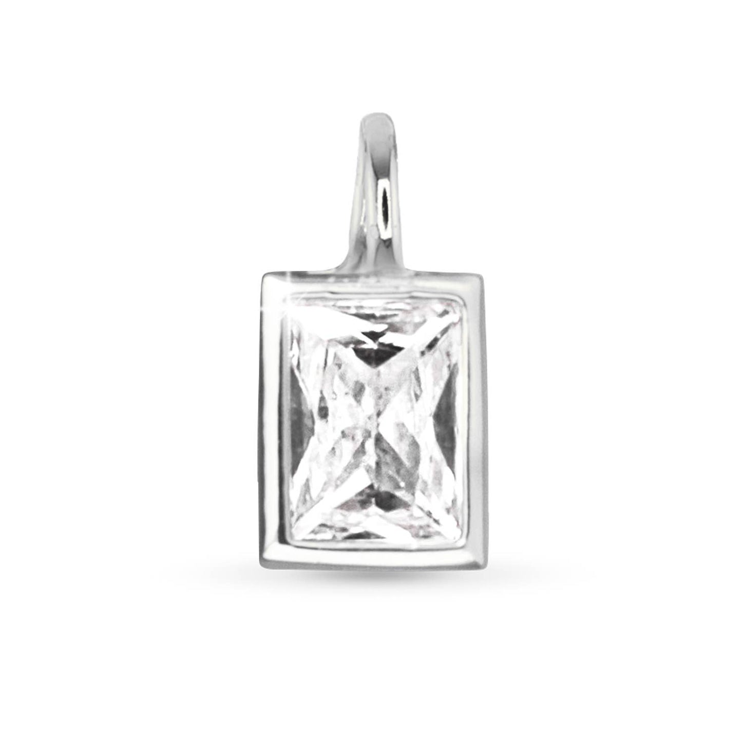 Clear Rectangle CZ Necklace Charm - Silver - AMANDA BLU