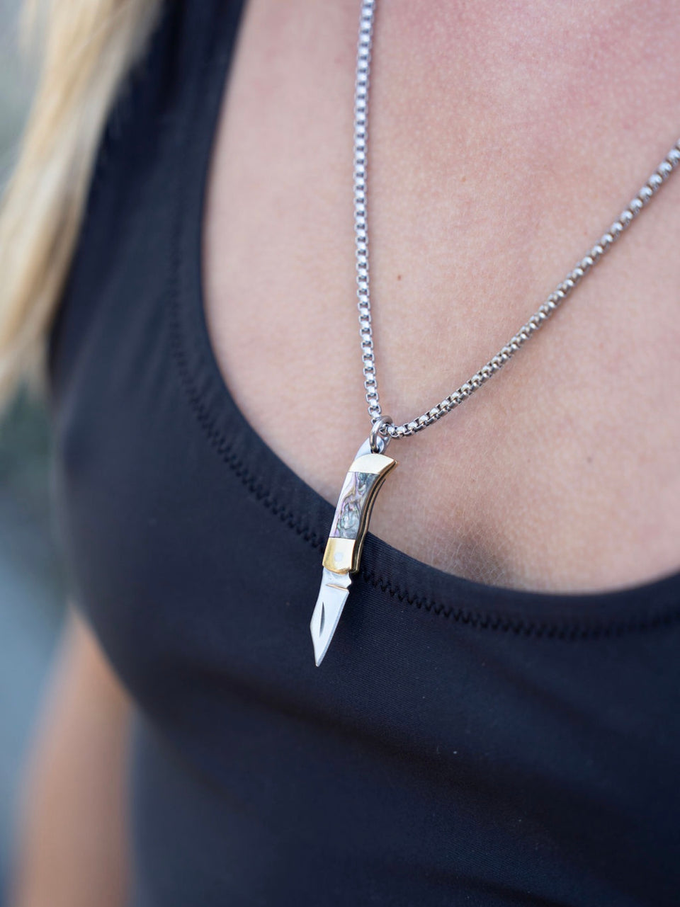 Assorted Knife Necklace on 3 mm Rolo Chain -- Assorted (knife may not match the picture)