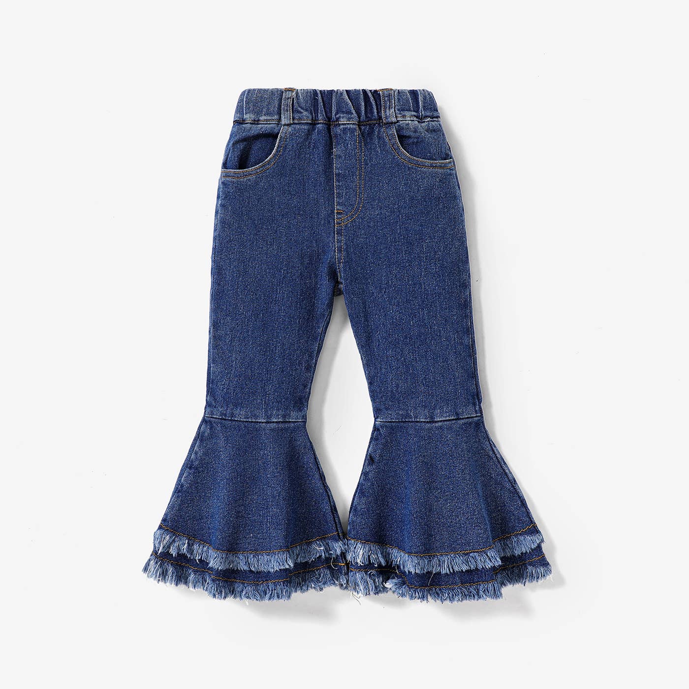Kid Girl Sweet Ruffle Edge Denim Jeans: Grey / Kids: 3-4 Years