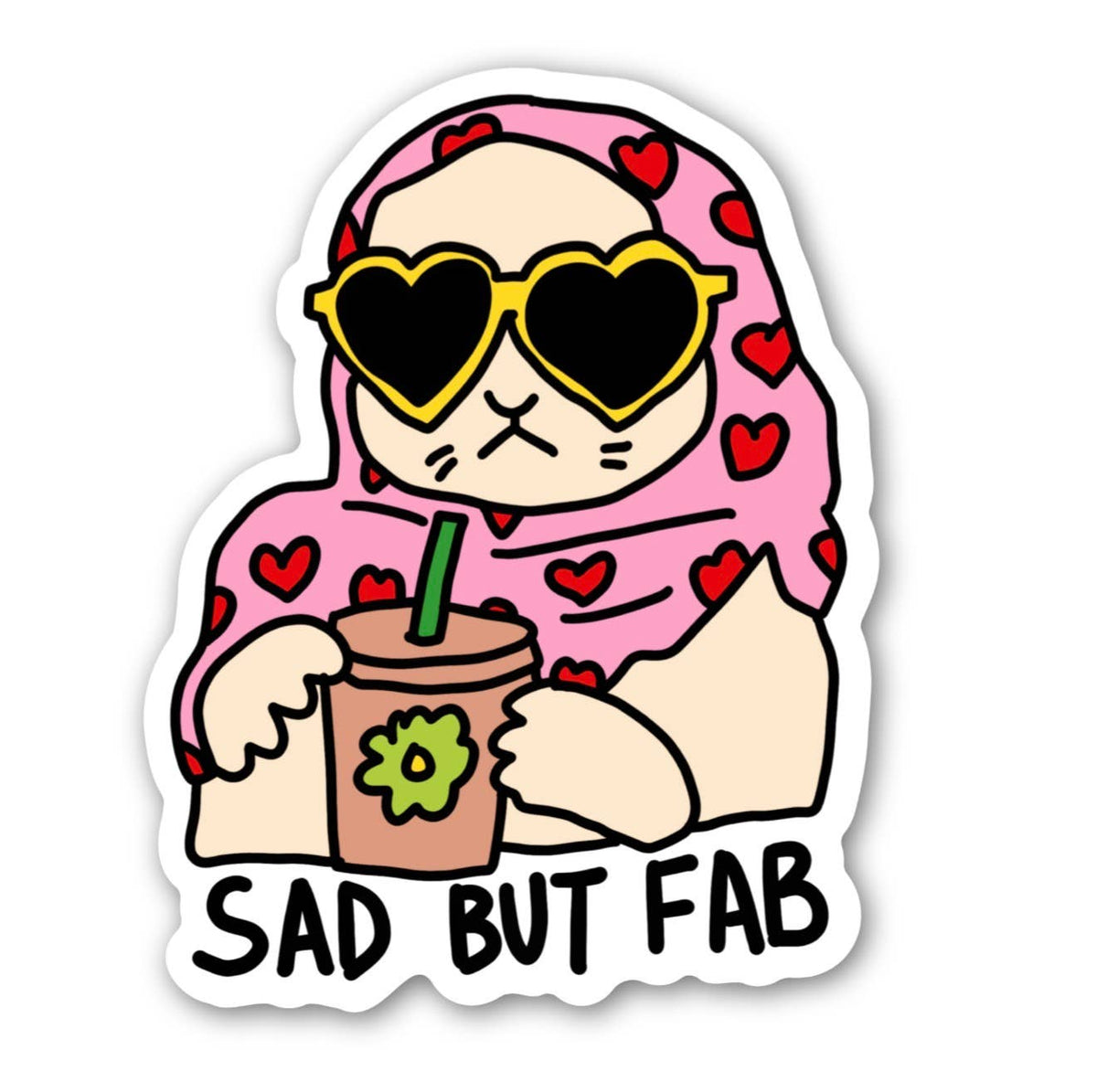 Sad But Fab Cat Sticker, Emotional Support Cat Decal Gift