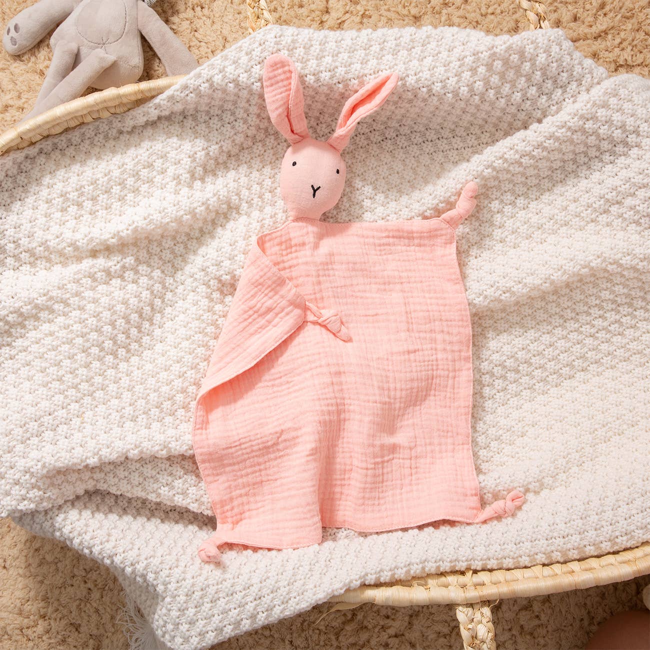 Rabbit Muslin Cotton Double-Layered Baby Drool Bib: Beige / One Size