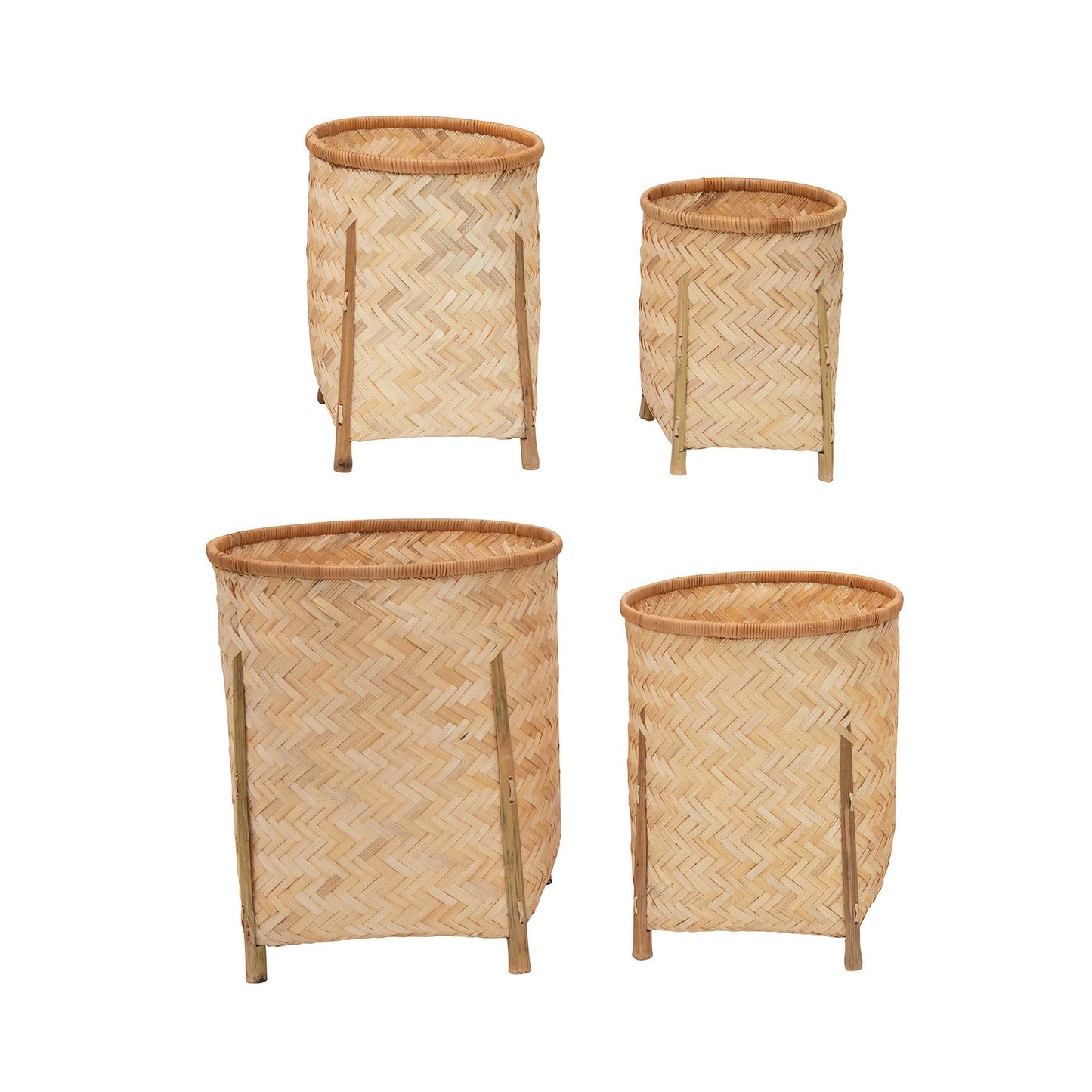 S/4 8" ROUND BAMBOO BASKET WITH LEGS