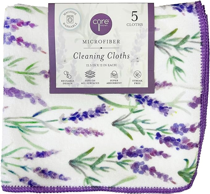 Core Home Reusable Machine Washable Pack of 5 Purple 12.5 x 12 Polyester Cleaning Dish Towel Hand Cloth, Lavender
