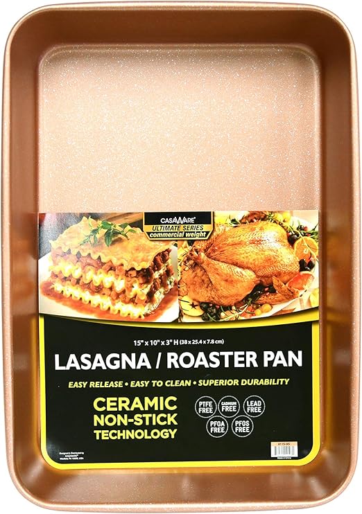 15 x 10 x 3-Inch Ultimate Series Commercial Weight Ceramic Non-Stick Coated Lasagna/Roasting Pan (Rose Gold Granite)