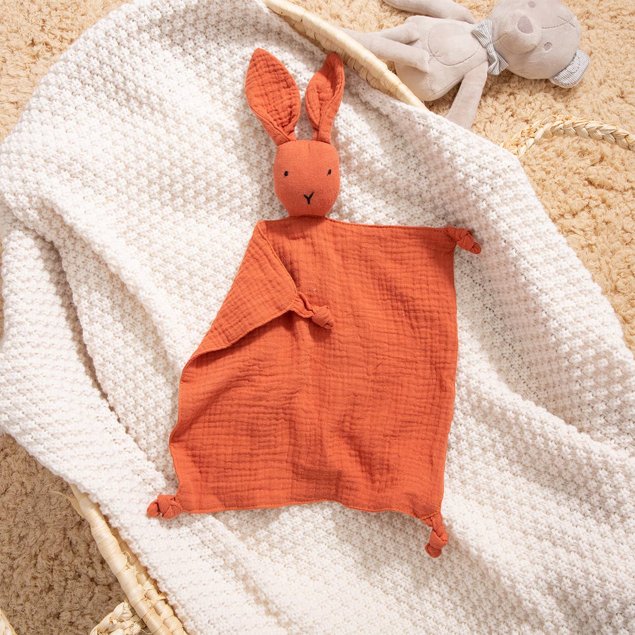 Rabbit Muslin Cotton Double-Layered Baby Drool Bib: Beige / One Size