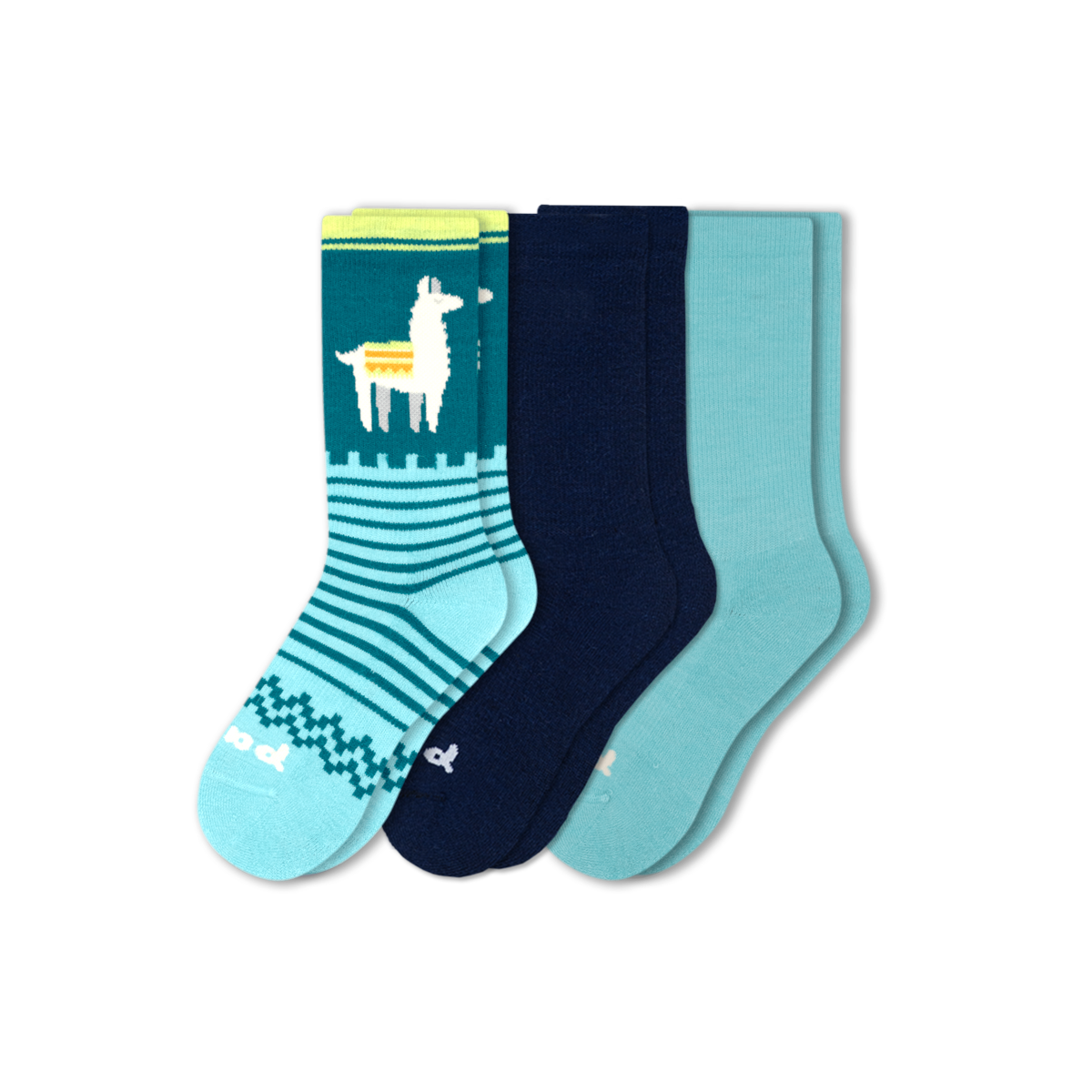 3 Pack - Women's Crew Pacas Socks: Medium / Large (US: 8.5 - 11.5+) / Multi-Stripe/Gray & SOLID/Teal & VARIEGATED STRIPE/ Chambray/ Treetop