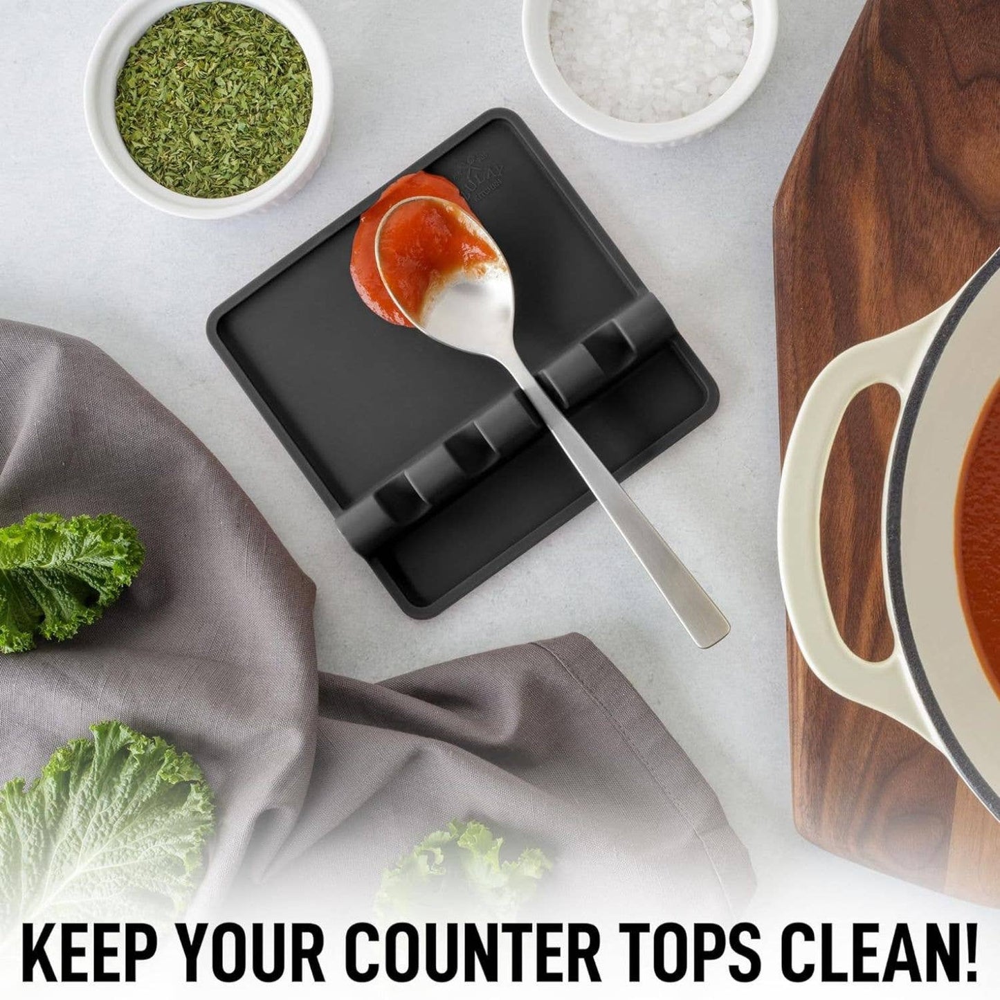 Silicone Utensil Rest with Drip Pad for Multiple Utensils: Chive Blossom