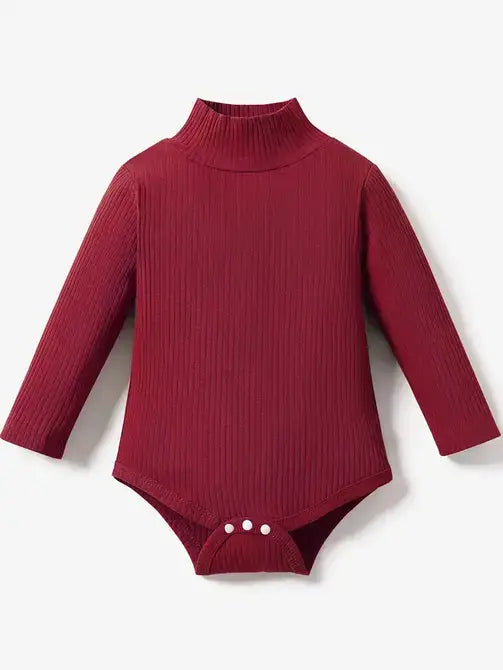 Baby Boy/Girl 95% Cotton Ribbed Turtleneck Romper: Army green / 6-9 Months