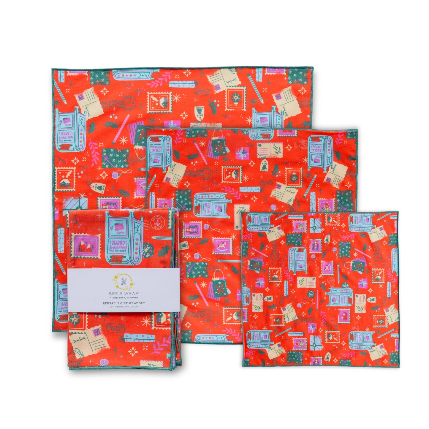Reusable Fabric Gift Wrap, Season's Greetings, Org. Cotton