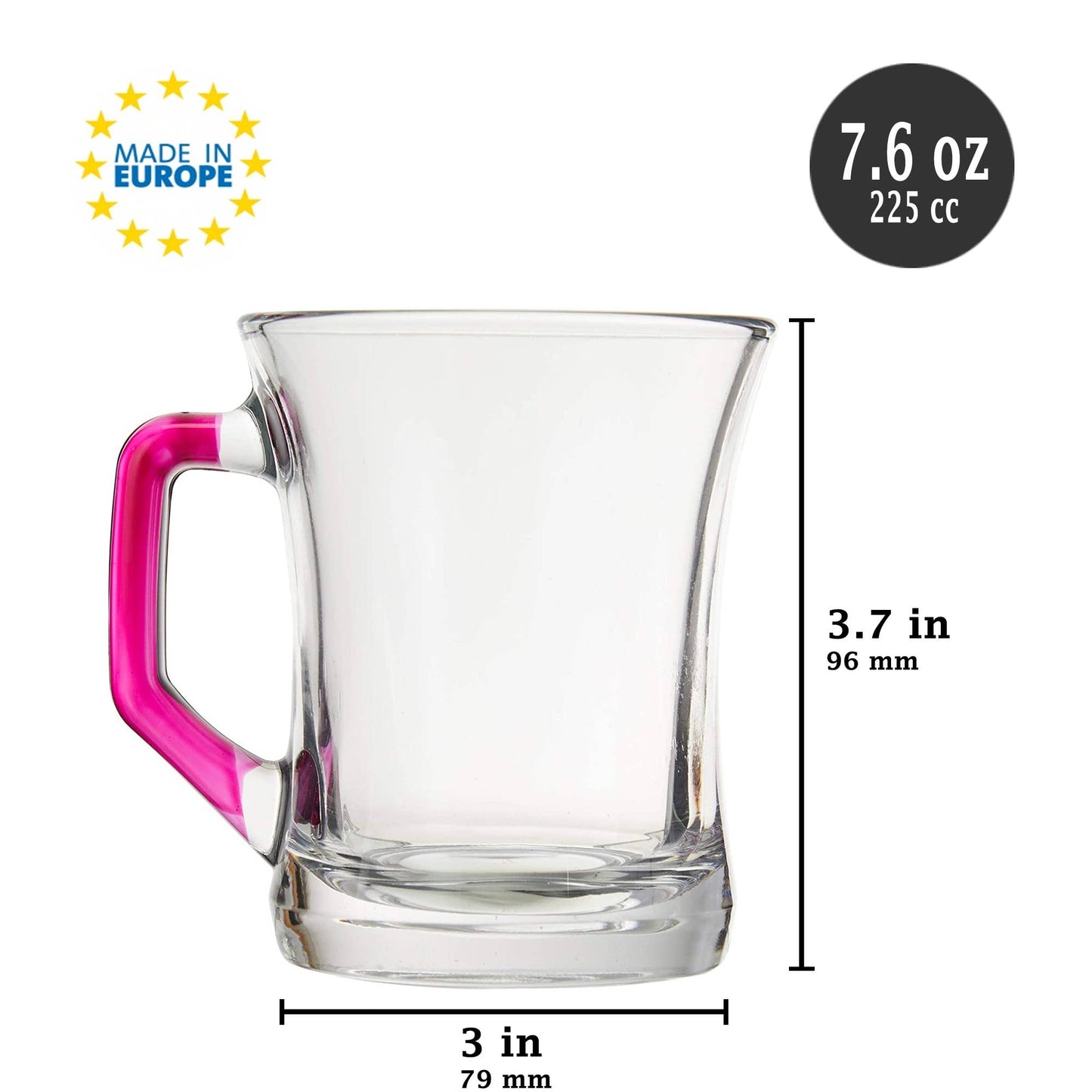 Zen Glass Coffee Mug Set with Colorful Handle, 7.6 oz