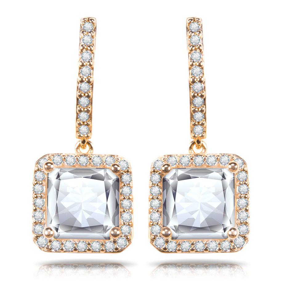 SQUARE HALO DROP EARRINGS GOLD