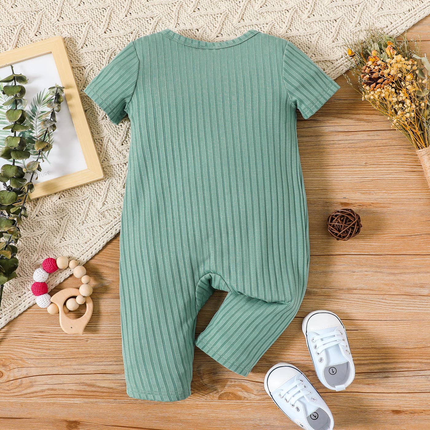 Baby Girl All Over Rabbit Solid Ribbed V Neck Jumpsuit: 6-9 Months / Color block