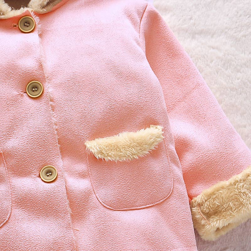3D Ear Solid Suede and Fleece Baby Hooded Coat Jacket: 12-18 Months / Coffee