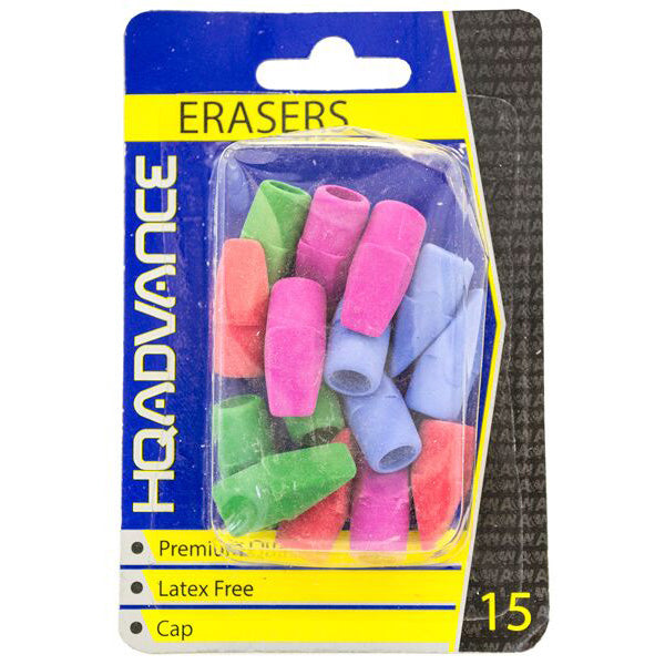 PENCIL CAP ERASERS 15CT