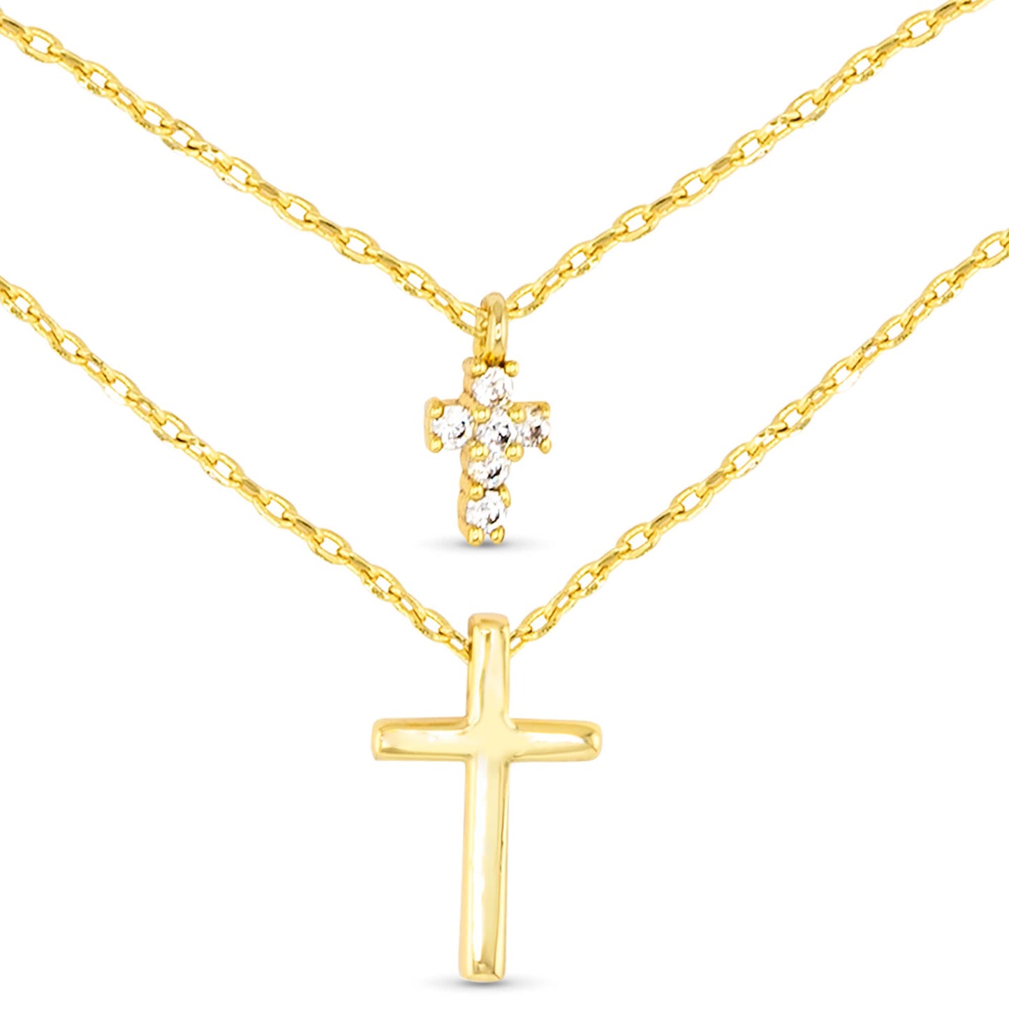 Double Cross Necklace - Gold - AMANDA BLU