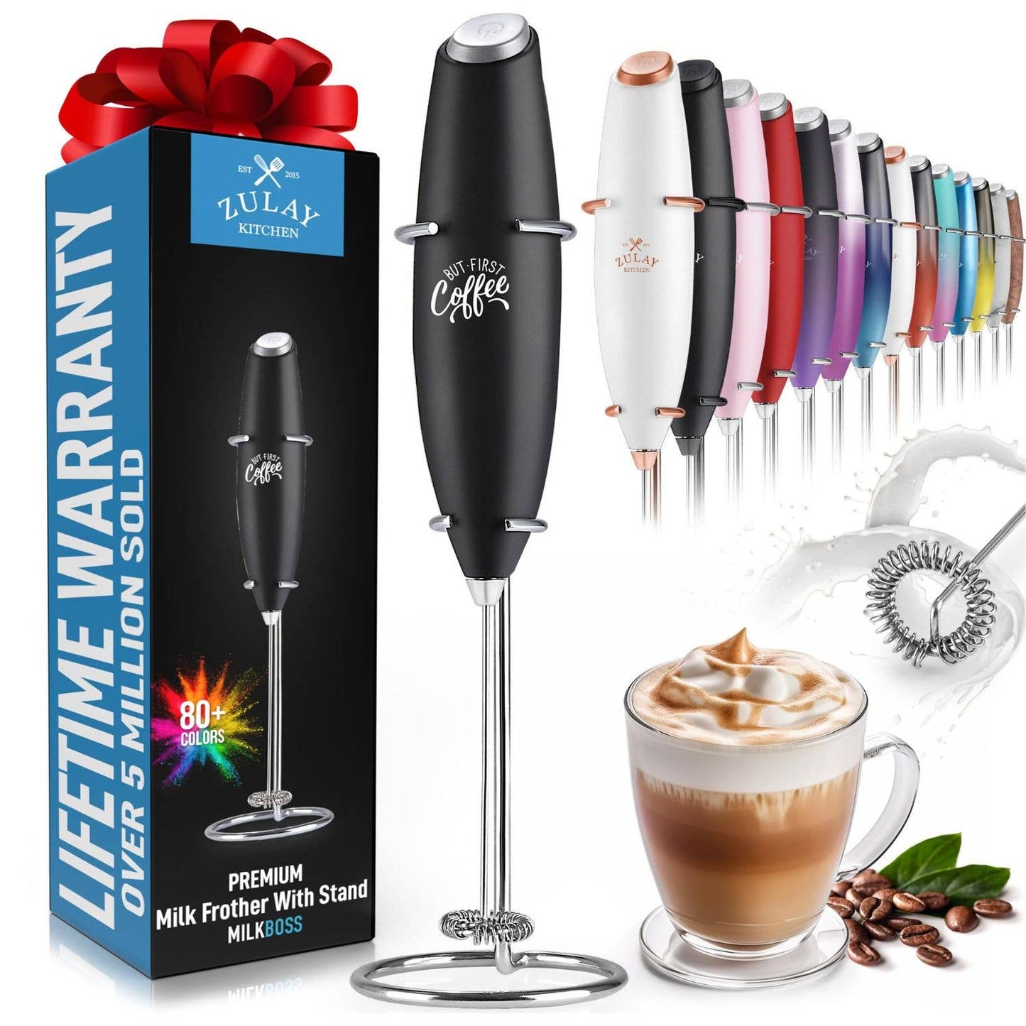 Powerful Handheld Milk Frother with Stand: Teal