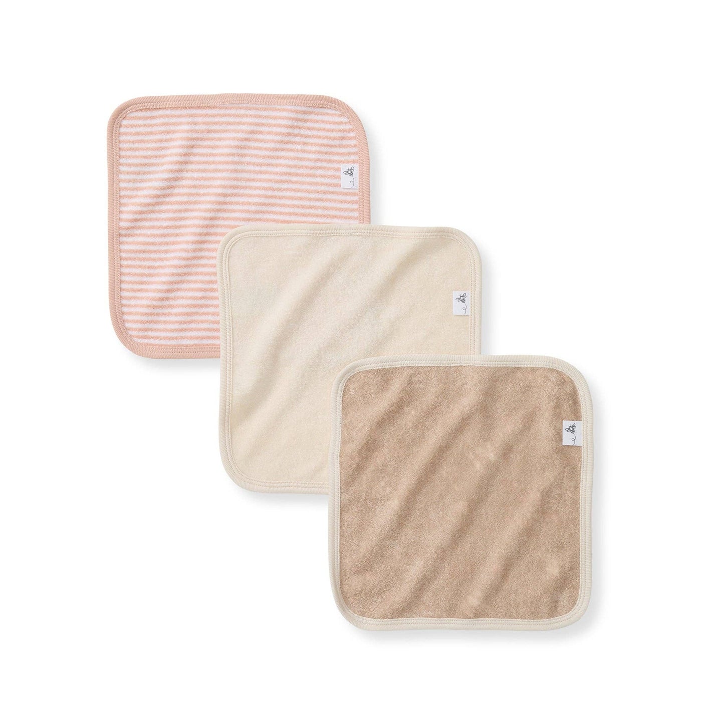 Set of 3 Whimsical Floral Knit Terry Washcloths: Hummus / One Size