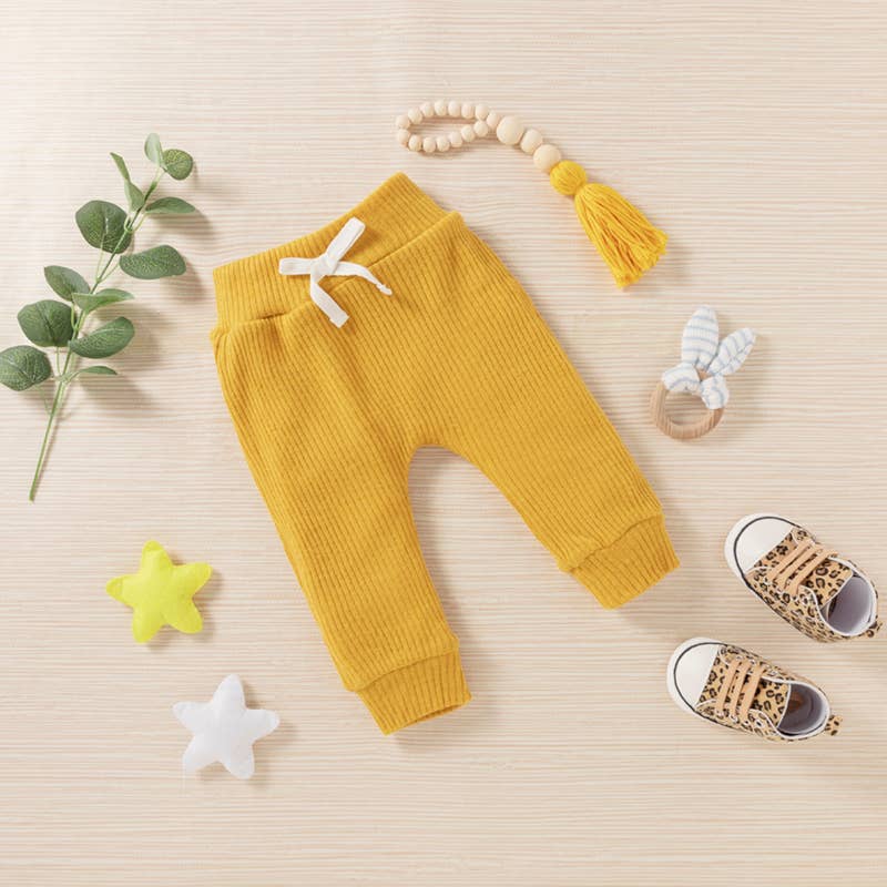 Baby BoyGirl 3pcs Solid Ribbed Long-sleeve and Trouser Set: 12-18 Months / Brown