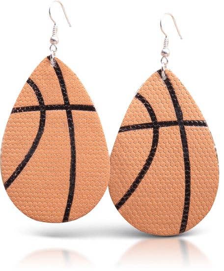 Leather Teardrop Earring - Basketball