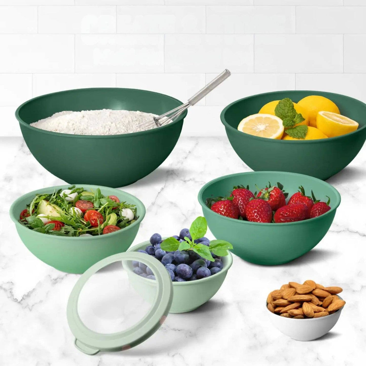 Z-MB-PL-12P-TURQ Plastic Mixing Bowls with Lids Set - 12-Piece Nesting Bowls: Turquoise Ombre