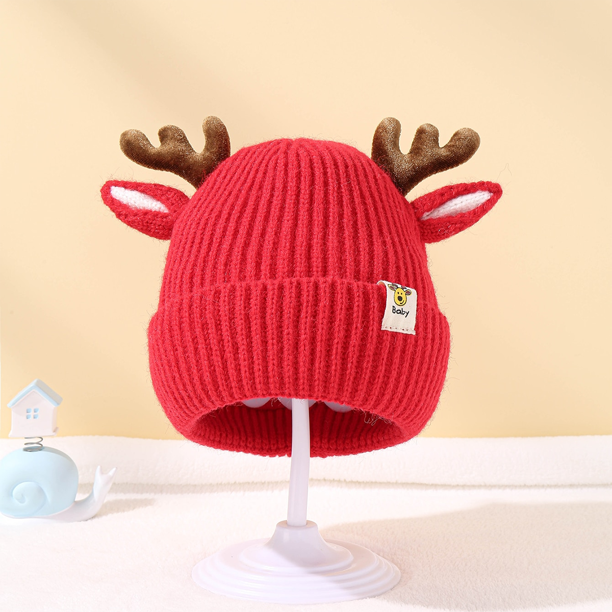 Children's Christmas Little Deer Knitting Hat: Red / One Size