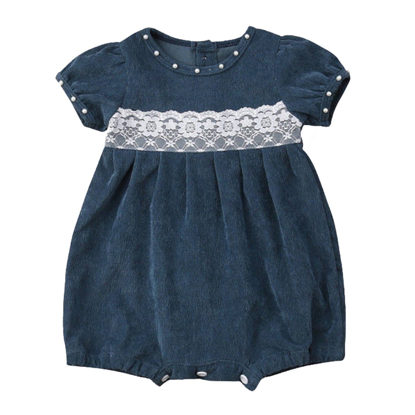 Corduroy Pearl Lace Baby Jumpsuit: Pink / 3-6 Months