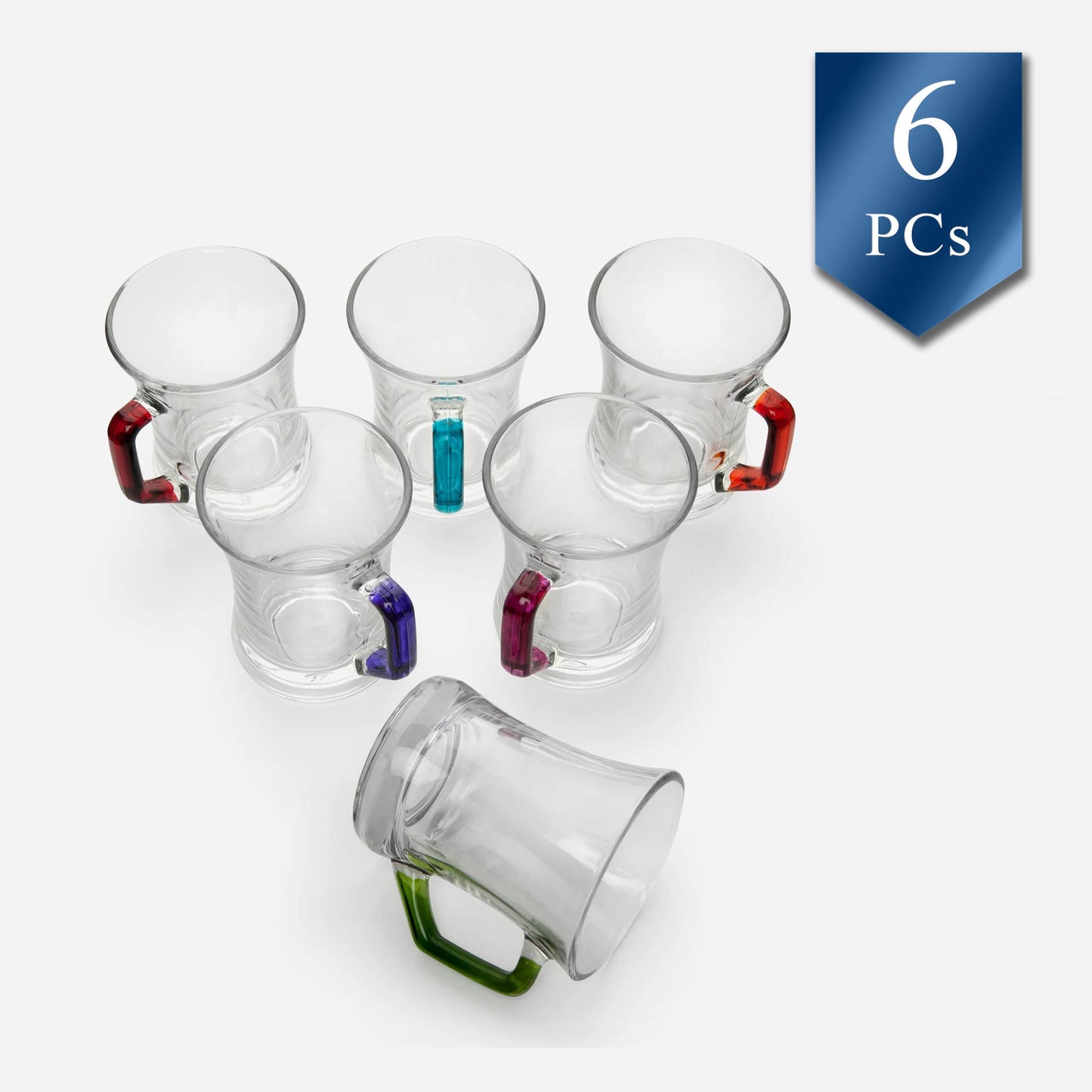 Zen Glass Coffee Mug Set with Colorful Handle, 7.6 oz