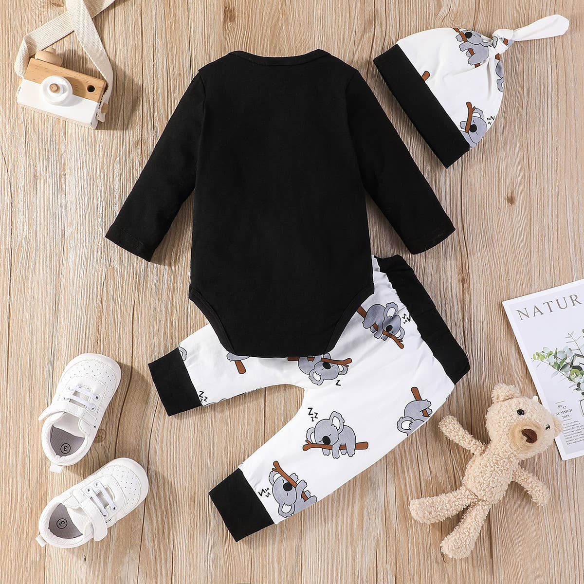 3pcs Baby Boy/Girl 95% Cotton Long-sleeve Koala Print Romper: White / 12-18 Months