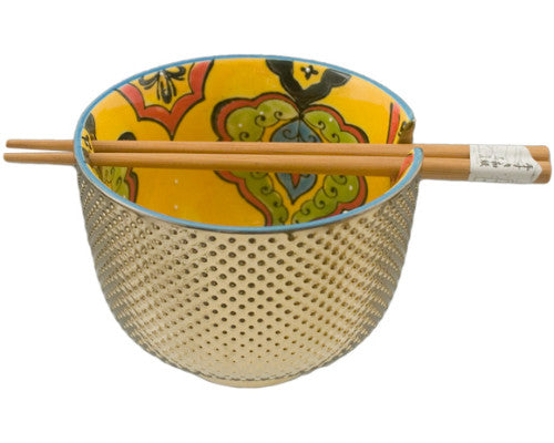 5"D x 3.75"H BOWL W/ CHOPSTICK -GOLD
