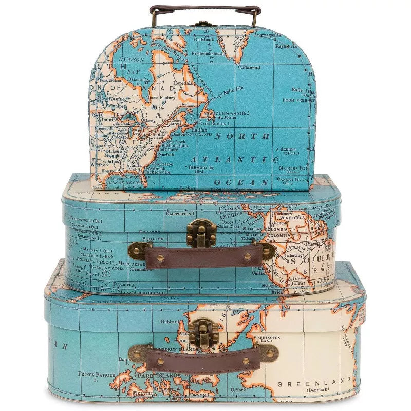 WORLD MAP SET OF 3 SUITCASES