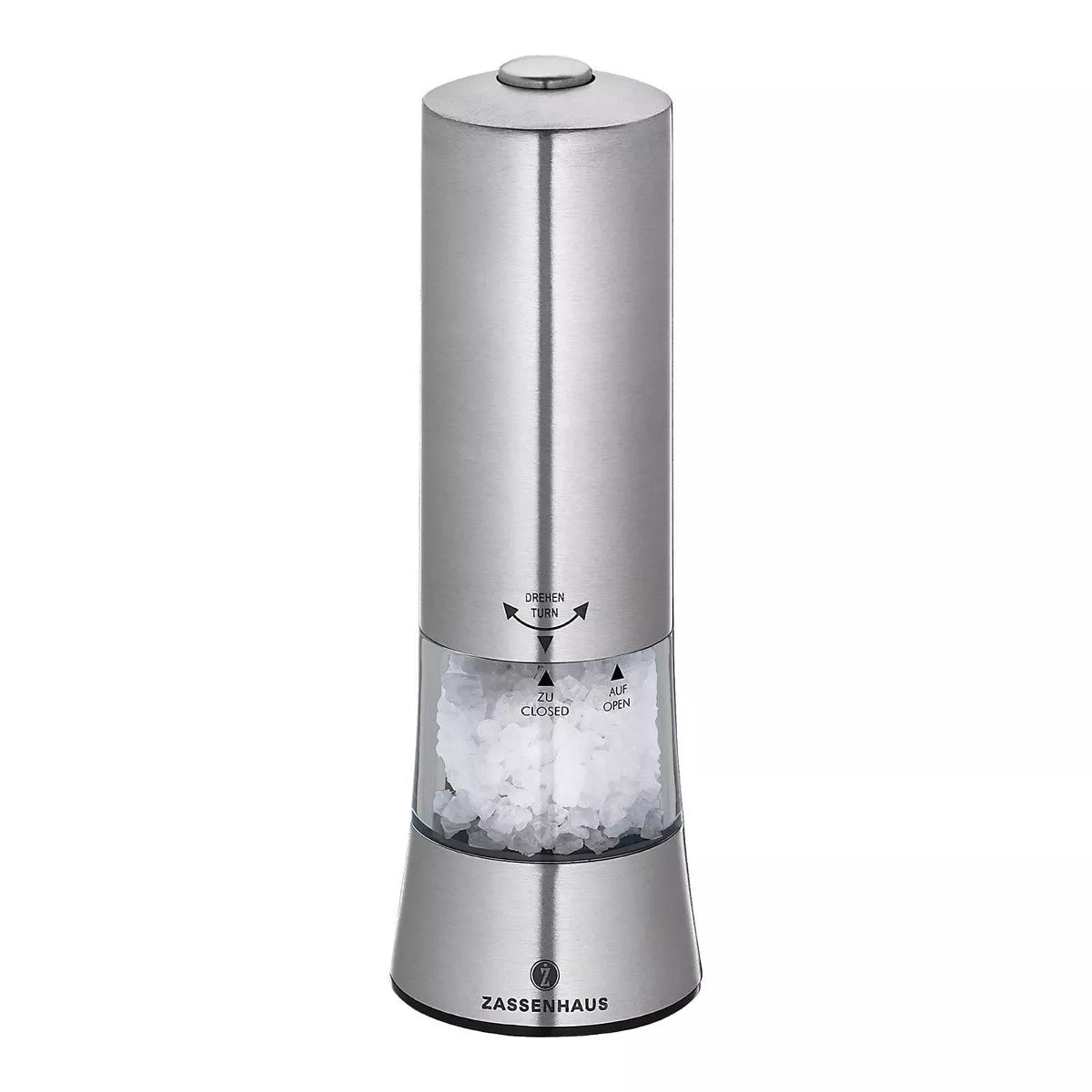 Zassenhaus "Gera" Electric Salt Mill, s/s, acrylic, 2.5" dia. x 7"