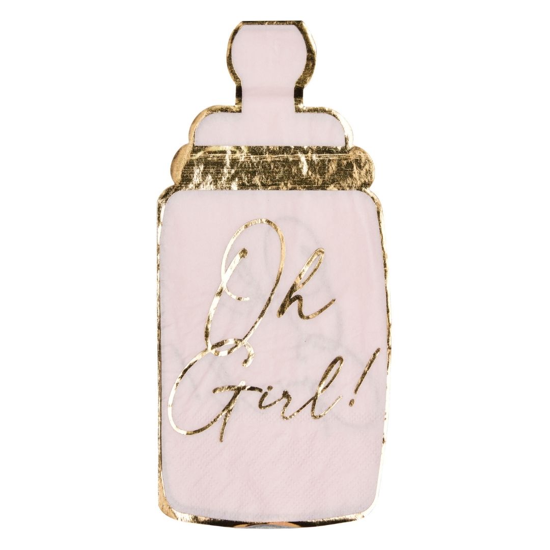 BABY BOTTLE DIE CUT GUEST TOWEL HEY BABY PINK - 16PKG
