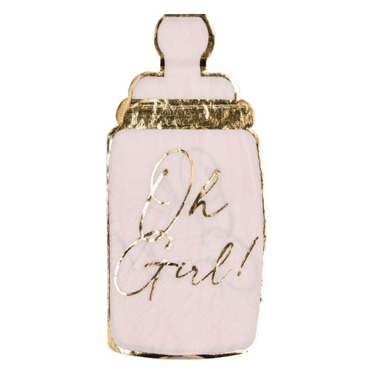 BABY BOTTLE DIE CUT GUEST TOWEL HEY BABY PINK - 16PKG