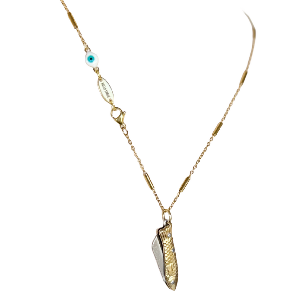 Gold Bar Link Knife Necklace -- Assorted (knife may not match the picture)