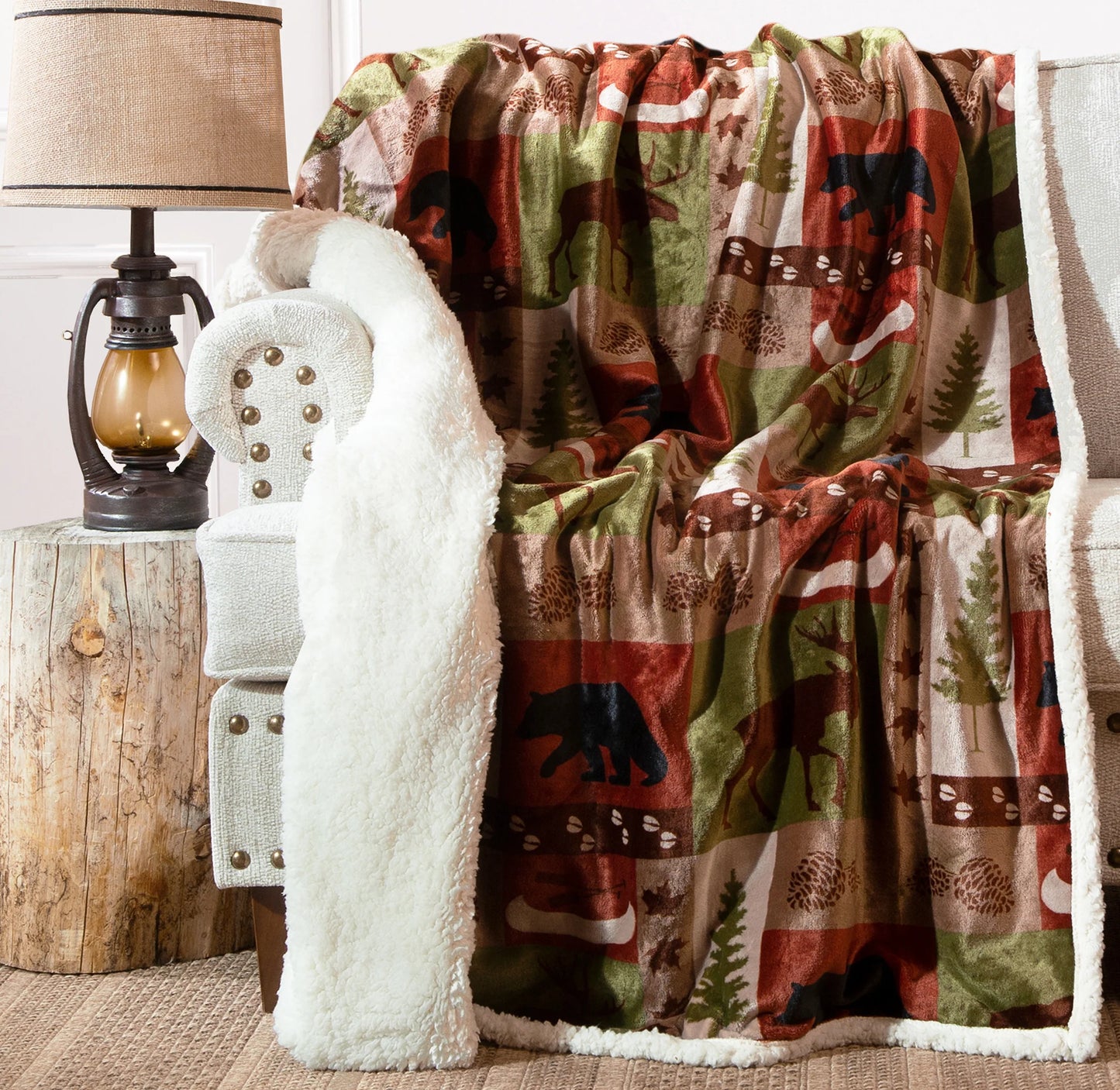 JP525 Carsten's Patchwork Lodge Plush Throw Blanket