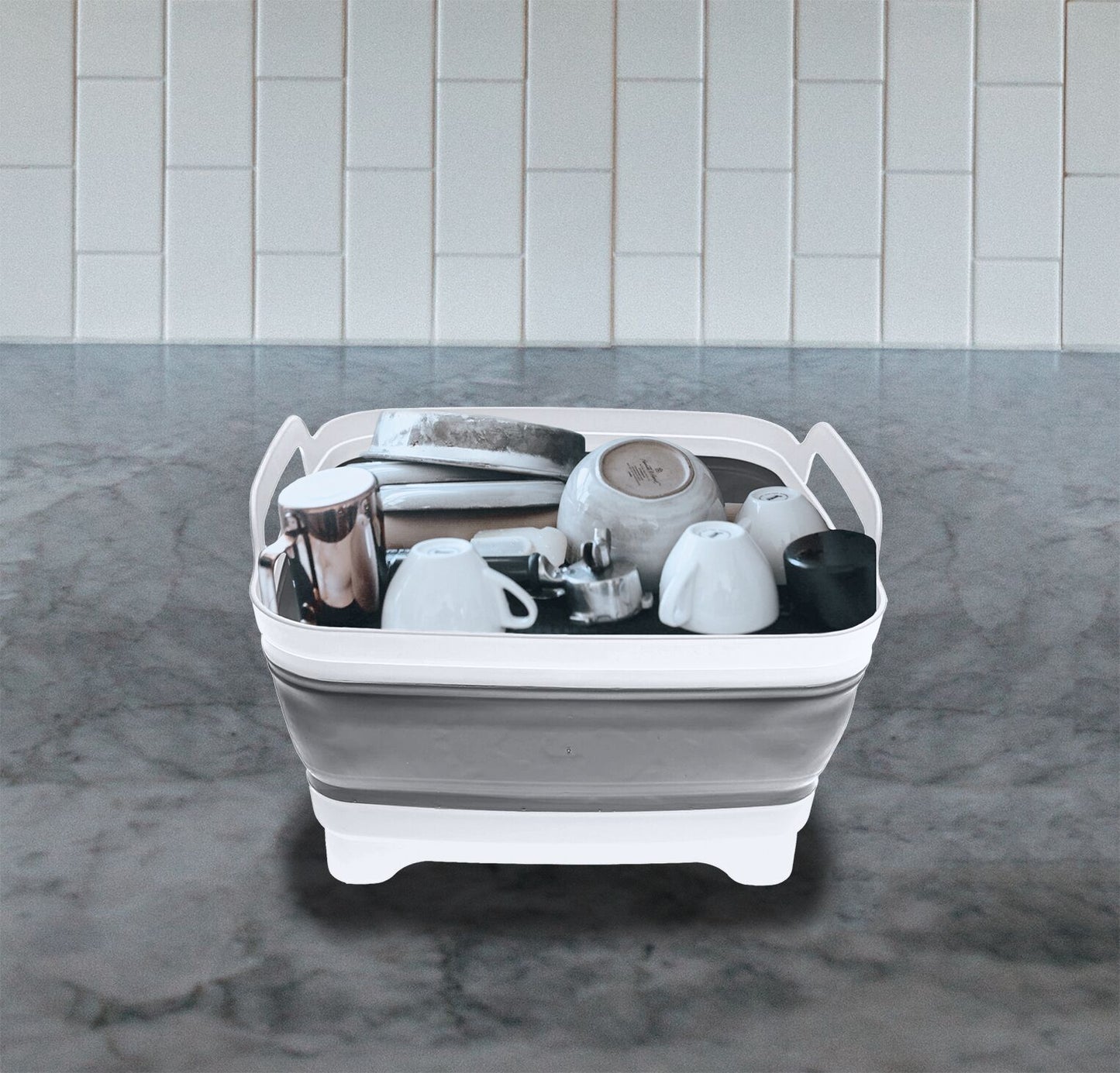 Collapsible Sink w/Drain - White/Grey