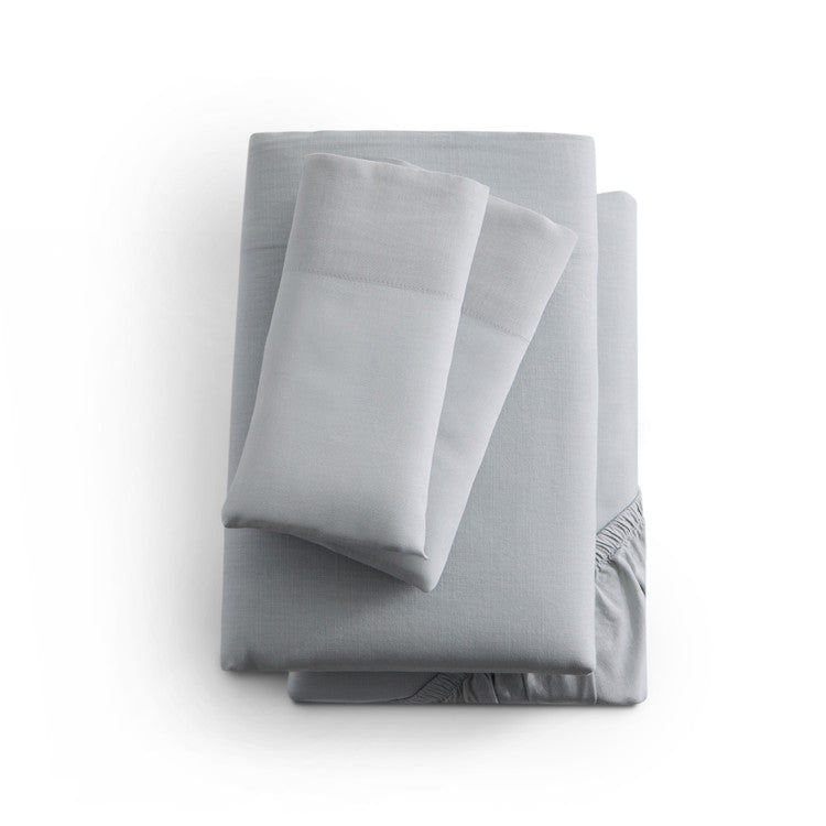 MALOUF LINEN-WEAVE COTTON SHEET SET, CAL KING, FOG