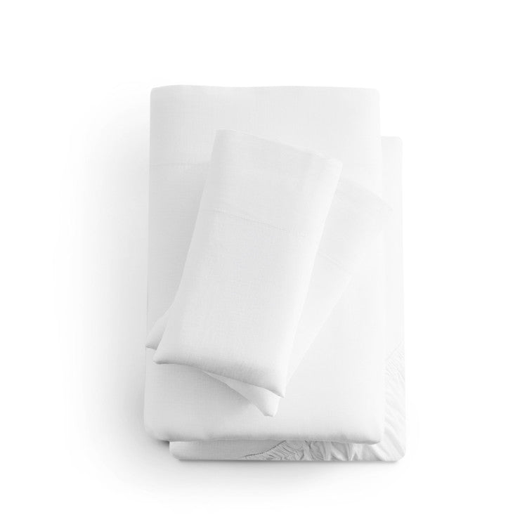 MALOUF LINEN-WEAVE COTTON SHEET SET, QUEEN, WHITE