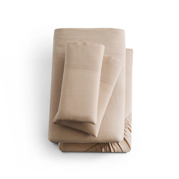 MALOUF LINEN-WEAVE COTTON SHEET SET, QUEEN, SAND