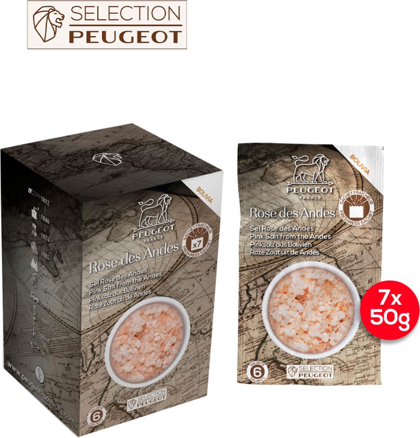 PEUGEOT - 7 X 50G SACHETS OF BOLIVIAN PINK ROCK SALT