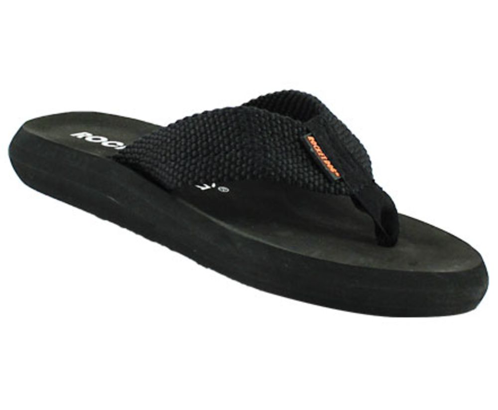 WOMENS SUNSET WEBBING TRIBAL BLACK FLIPFLOPS