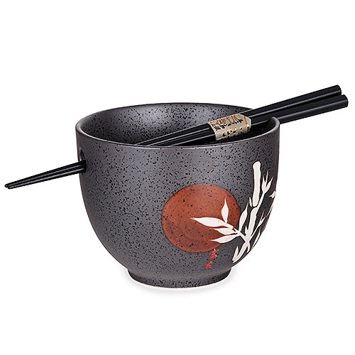 BOWL W/CHOPSTICK HOLDER AND BAMBOO CHOPSTICKS