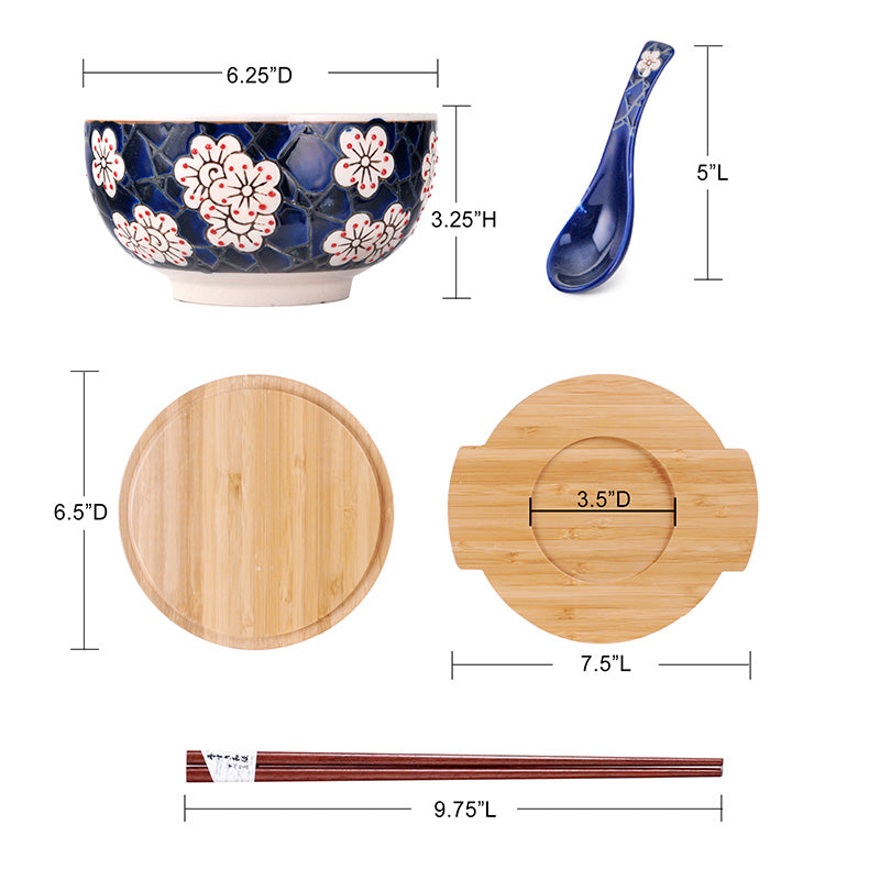 30oz BOWL WITH WOODEN LID AND TRIVET SET W/CHOPSTICKS