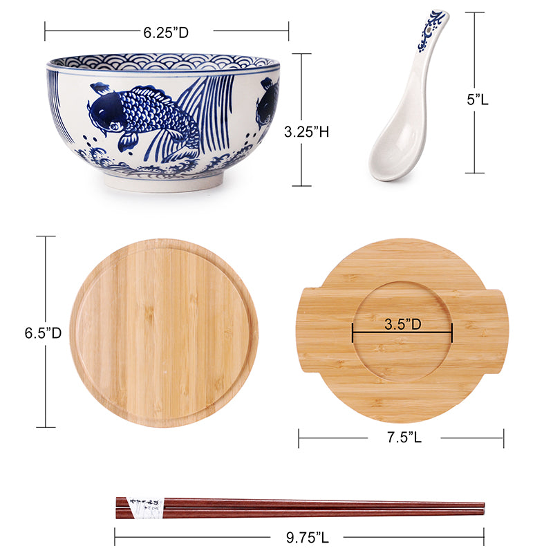 30oz BOWL WITH WOODEN LID AND TRIVET SET W/CHOPSTICKS