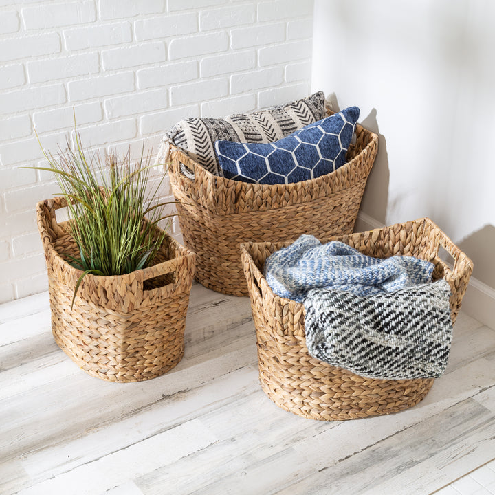 Natural Water Hyacinth Large Nesting Baskets, Varying Sizes, Sold Separately