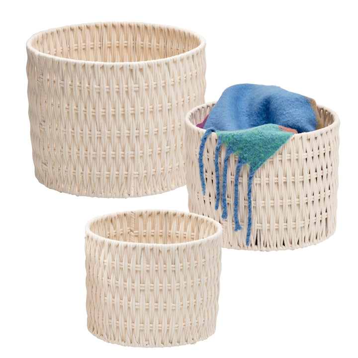 White Cotton Rope Round Nesting Baskets, Varying Sizes, Sold Separately