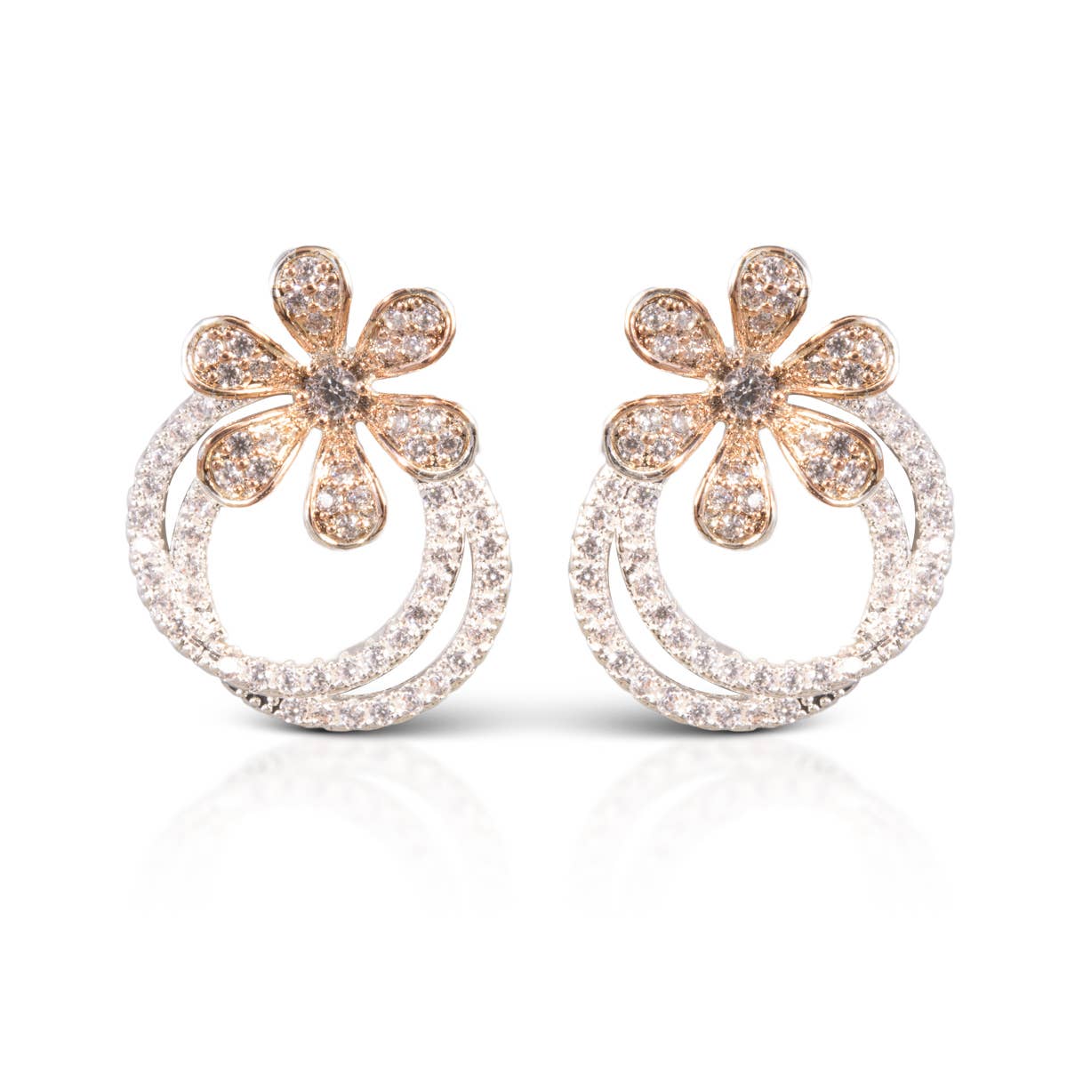 Ice Blu Double Hoop Flower Earrings - Silver - AMANDA BLU AG